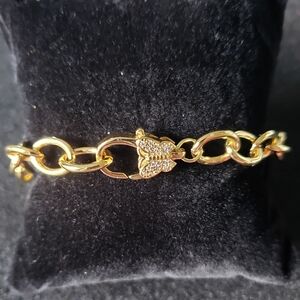 KC Chic Designs Gold Tone Chain Bracelet with Crystal Accents Butterfly